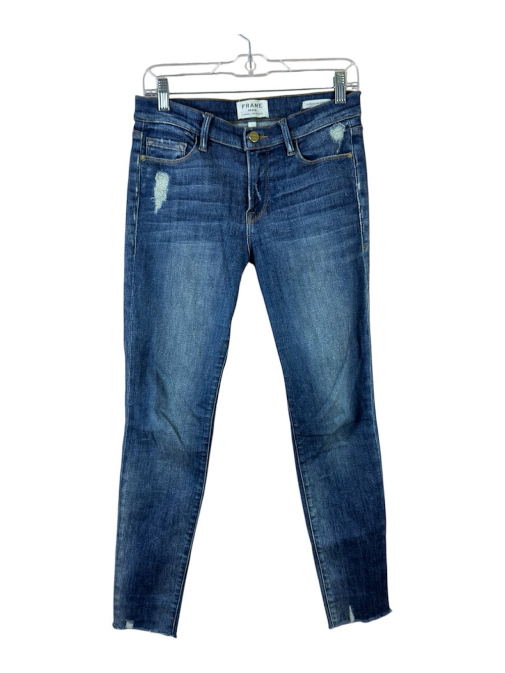 Frame womens size 27 medium wash le skinny de Jeanne distressed raw hem jeans